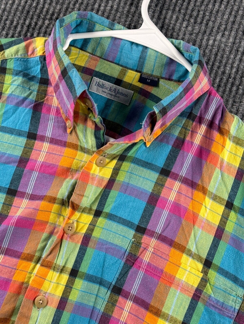 Bullock & Jones Short Sleeve Button Up Shirt Mens M Multicolor Plaid Colorful